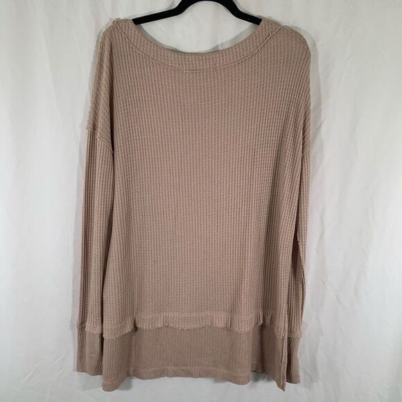 We the Free Tunic Blouse Womens Small Tan Waffled Knit Oversized Long Sleeve - Picture 7 of 8